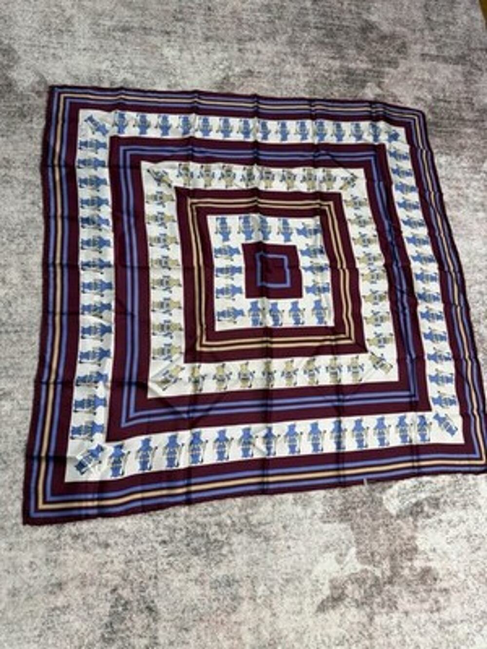 VTG Echo Silk Scarf 26" Egyptian Aztec Ancient Figures Geometric Border Burgundy